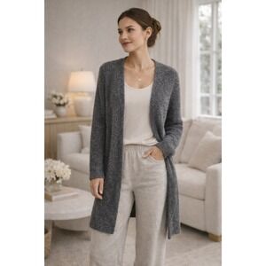 POL Fuzzy Gray Eyelash Knit Long Cardigan Cozy Winter‎ Medium